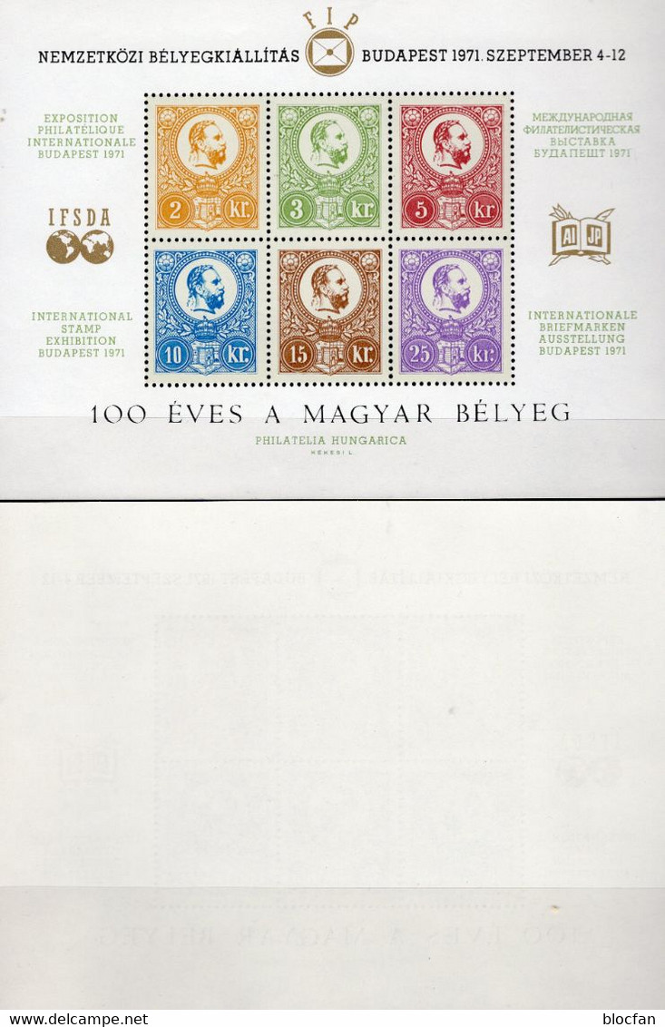 Budapest 1971 Magyar Block I/71 ** 12€ 100 Jahre Briefmarken Ungarn Stamps On Stamp #1/6 S/s Souvenir-sheet Bf EXPO - Herdenkingsblaadjes