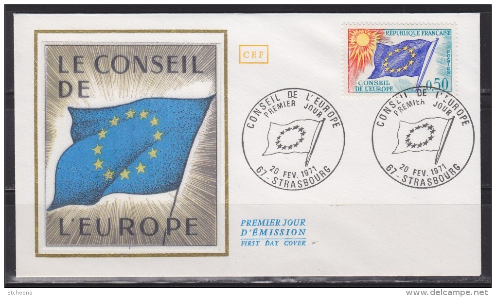 = Enveloppe 1er Jour 67 Strasbourg 20 Fév 71 N°33 Service Conseil De L'Europe Drapeau 12 étoiles - 1971