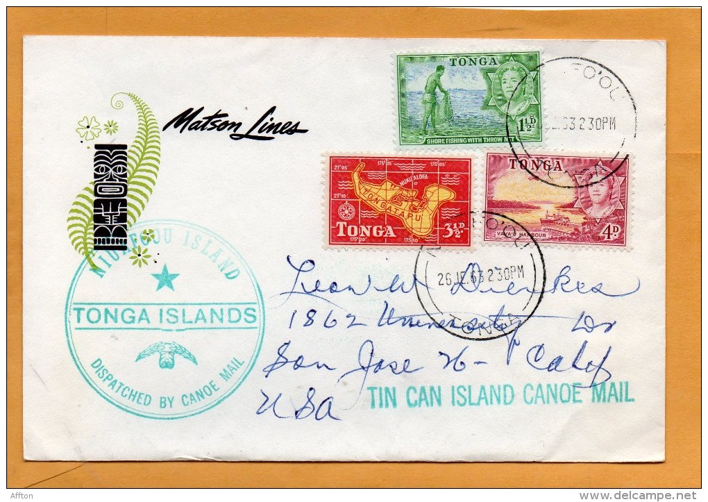 Tin Can Mail Tonga 1963 Cover Mailed To USA - Tonga (...-1970)