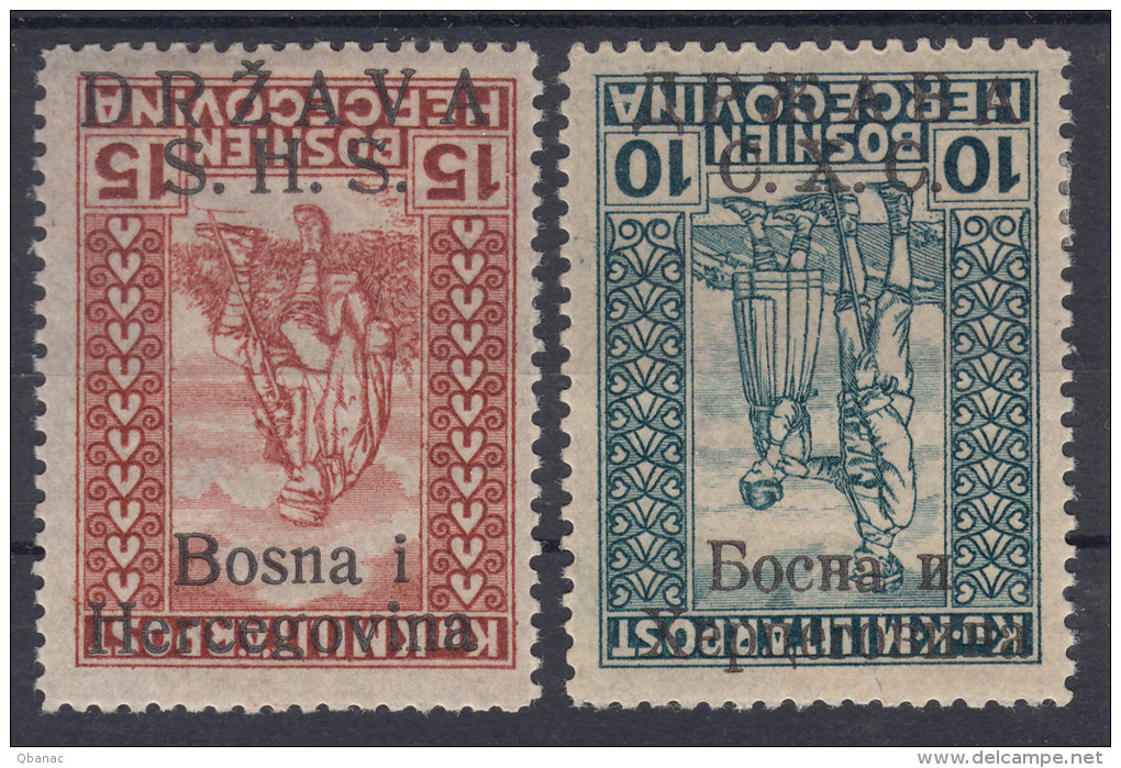 Yugoslavia, Kingdom SHS, Issues For Bosnia 1918 Mi#19 II And 20 I Error - Inverted Overprint, Mint Hinged/never Hinged - Ungebraucht