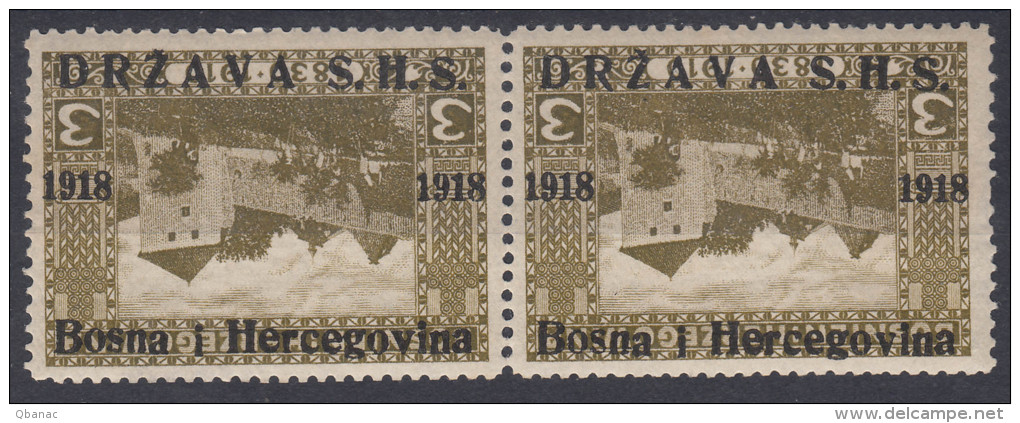 Yugoslavia, Kingdom SHS, Issues For Bosnia 1918 Mi#1 Inverted Overprint Pair Mint Hinged - Ungebraucht