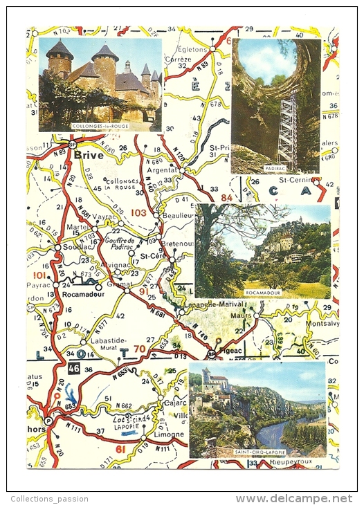 Cp, Carte Géographique, Aux Confins De La Corrèze, Le Lot Touristique - D´après Carte Michelin N° 75 Et 79 - Landkarten