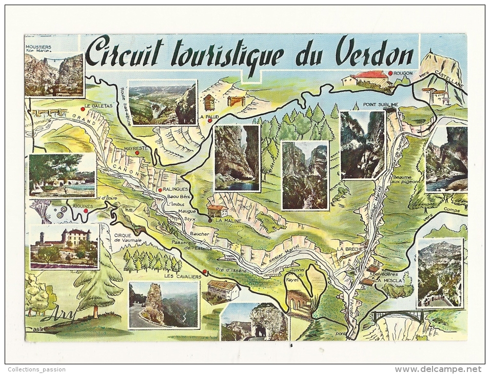 Cp, Carte Géographique, Circuit Touristique Des  Gorges Du Verdon - Landkarten