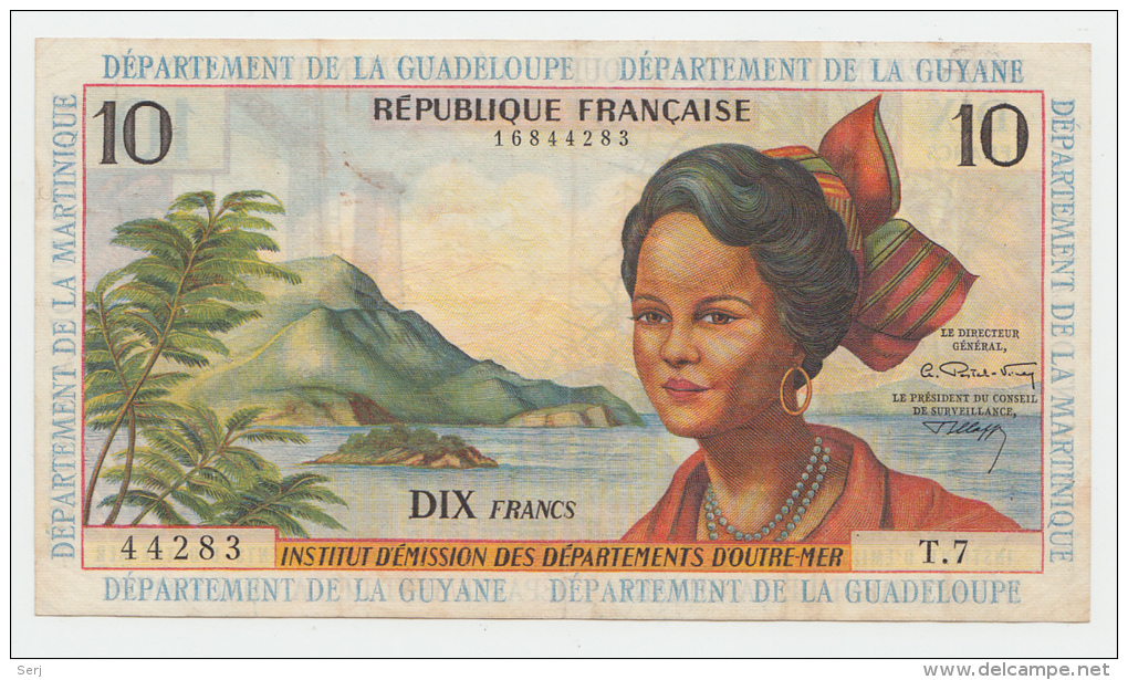 French Antilles Guyana Guadaloupe 10 Francs 1964 VF+ P 8b - Guyane Française