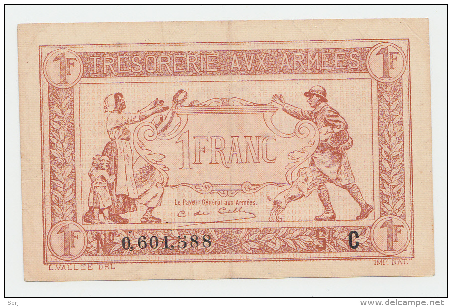 FRANCE 1 FRANC TRESORERIE AUX ARMEES 1917 VF++ P M2 - 1917-1919 Army Treasury