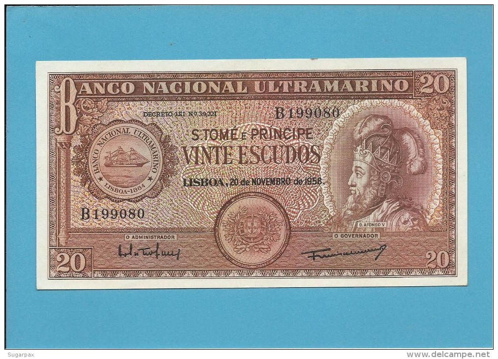 SAINT THOMAS & PRINCE - 20 ESCUDOS - 20.11.1958 - P 36 - AUNC - D. AFONSO V - PORTUGAL - Sao Tomé Et Principe