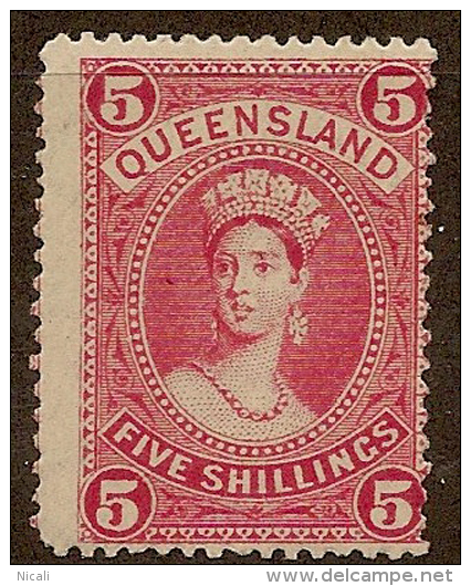 QUEENSLAND 1907 QV 5/- Deep Rose SG 310a HM #JW0 - Ongebruikt