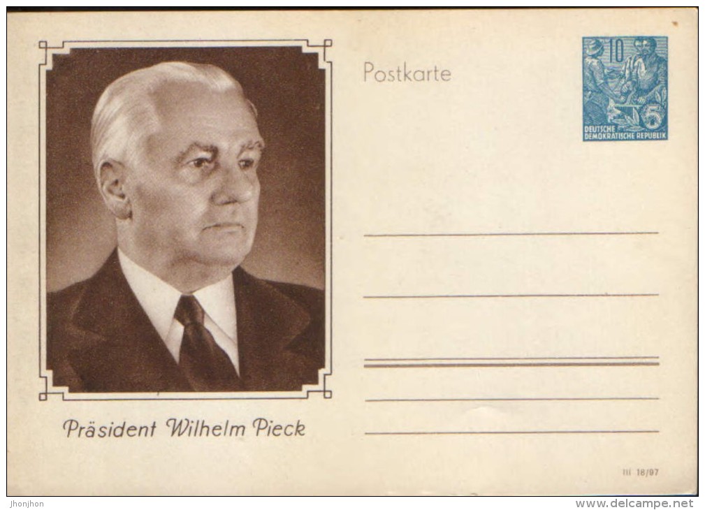 Deutschland/Germany- Postal Stationery Postcard,unused 1956- Prasident Wilhelm Pieck - Postkarten - Ungebraucht