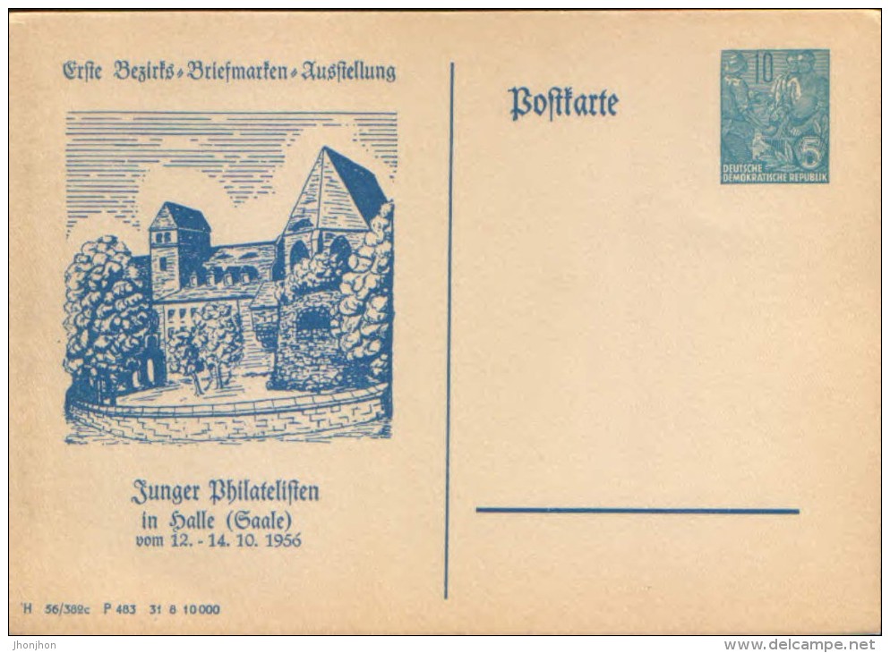 Deutschland/Germany- Postal Stationery Private Postcard,unused 1956-  Junger Philatelisten In Halle - Cartes Postales Privées - Neuves