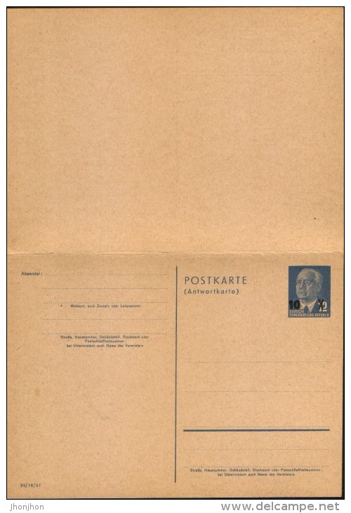 Deutschland/DDR- Postal Stationery Postcard(double) With Reply Paid,unused 1954- P63 With Overprint- 2/scans - Postkarten - Ungebraucht