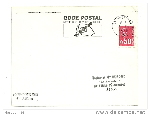 ORNE - Dépt N° 61 = ARGENTAN 1972 =  FLAMME Codée =  SECAP Illustrée ' CODE POSTAL / Mot Passe' - Zipcode