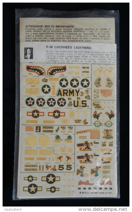 Décalcomanies Decal Set E.S.C.I. AVIATION P-38 LOCKEED LIGHTNING    1970/80 WW2 Guerre 39-45 - Avions & Hélicoptères