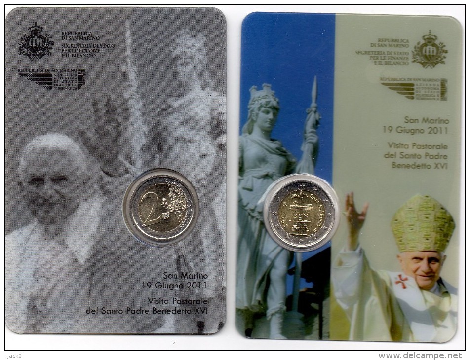 Monnaie  Encart  Pièce  De  2 €   Neuve   2011  SAN  MARIN  Avec  Le  Pape, Recto  Verso - San Marino
