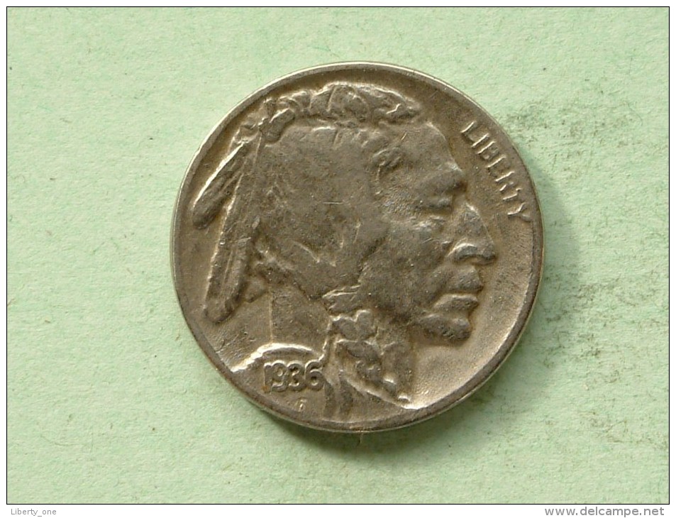 1936 - Five Cents / KM 134 ( Uncleaned - For Grade, Please See Photo ) ! - 1913-1938: Buffalo