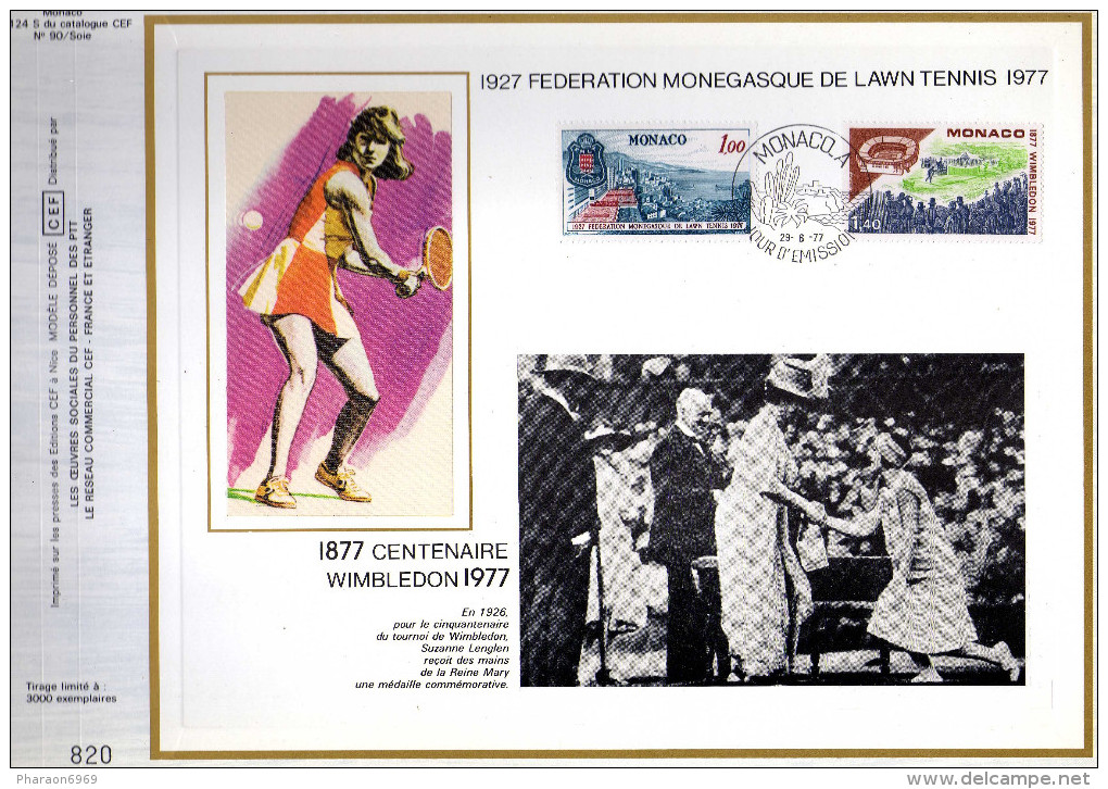 Feuillet Tirage Limité CEF 124 Soie Fédération Monégasque De Law Tennis Centenaire Wimbledon - Storia Postale