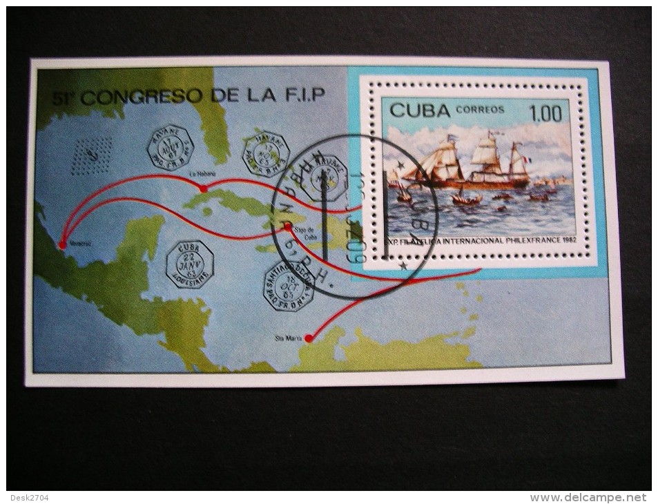 Cuba - BL 71 Congreso De La F.I.P. / Louisiane Quittant St-Nazaire Pour Cuba, Filatelica Internacional PhilexFrance 1982 - Hojas Y Bloques