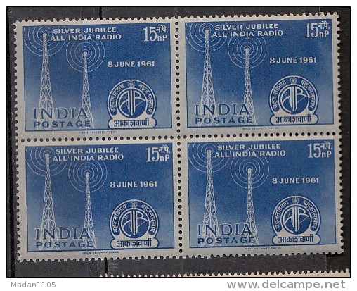 INDIA, 1961,  All India Radio, Transmitting Aerials, Science, Physics, Waves, Block Of 4,  MNH, (**) - Unused Stamps