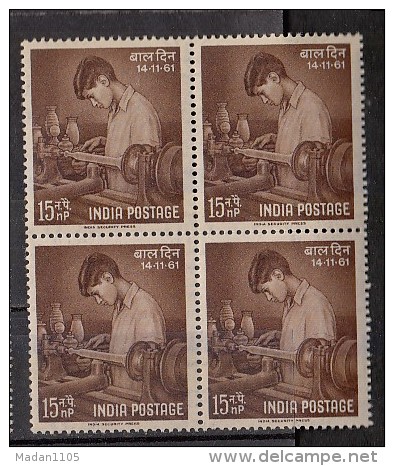 INDIA, 1961, Childrens Day, Vocational Training On Tools, Job, Block Of 4,  MNH, (**) - Neufs