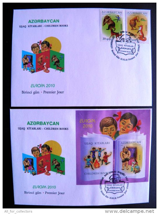 2 FDC Cover From Azerbaijan, Europa Cept 2010 Children's Book Bear Lion Fox Dog Tales - Azerbaiján
