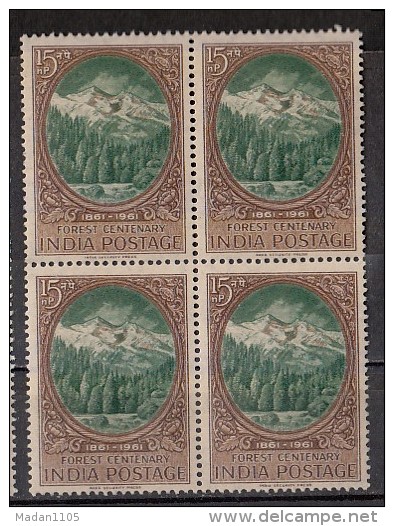 INDIA, 1961, Centenary Of Scientific Forestry, Forest View, Tree, Nature, Science, Ecosystem,  Block Of 4, MNH, (**) - Neufs