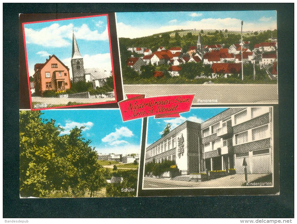 Niederkirchen / Saar - Kreis Sankt St Wendel ( Kirche Panorama Schule Kindergarten - Drogerie Kern ) - Kreis Sankt Wendel