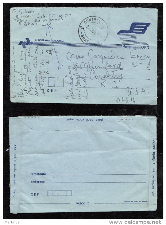 Brazil Brasil 1975 Stationery Aerograma To USA Rare !! - Postwaardestukken