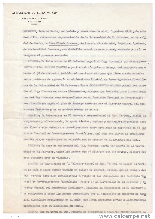Archives Jean Claude STEVENS (1924 - ?) - Attestation De Professorat à L´université Du Salvador - FRANCO - Diplomi E Pagelle