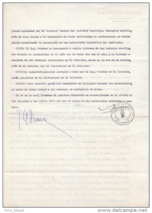 Archives Jean Claude STEVENS (1924 - ?) - Attestation De Professorat à L´université Du Salvador - FRANCO - Diplomi E Pagelle