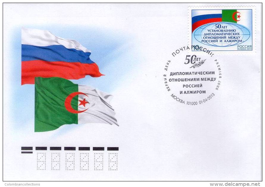 Lote 1928, 2013, Rusia, Russia, FDC, The 50th Anniversary Of Diplomatic Relations With Algeria, Flag - FDC