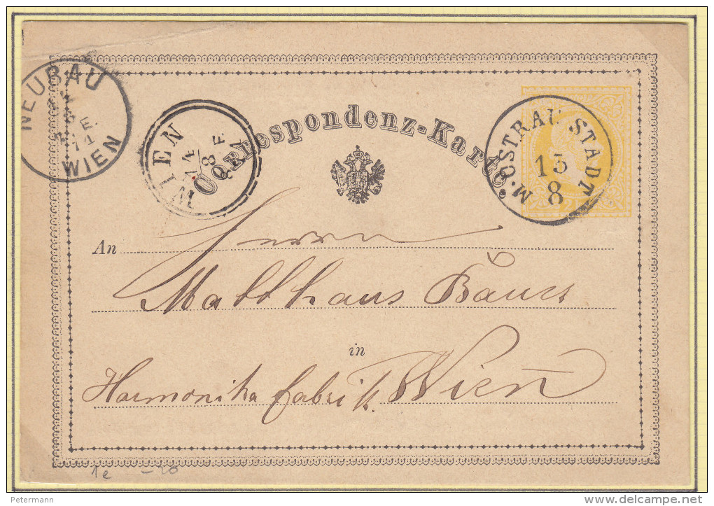 Österreich	(V	94	)	Correspondenz-Karte Von 1874	Von Mährisch Ostrau Nach Wien - Briefe U. Dokumente