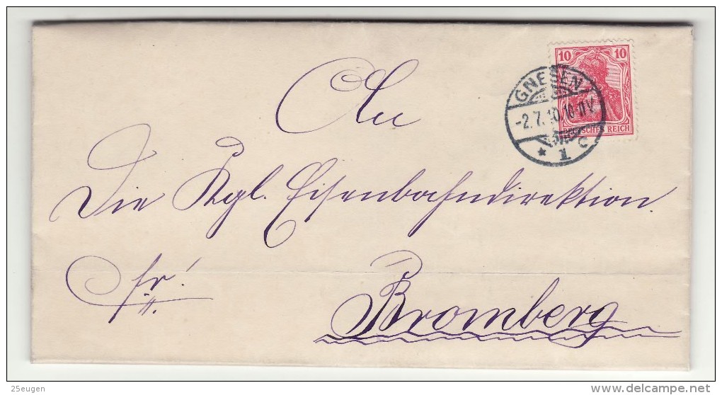 POLAND / GERMAN ANNEXATION 1910  LETTER  SENT FROM  GNIEZNO  TO  BYDGOSZCZ - Briefe U. Dokumente