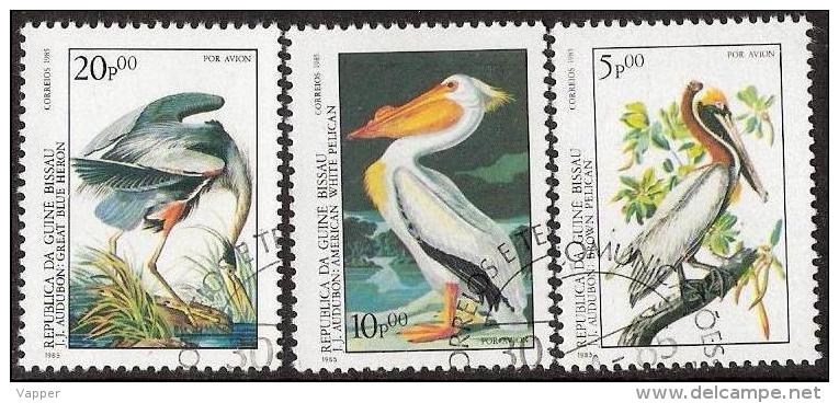 Birds Pelicans 1985 Guinea Bissau 3 Used Stamps Mi 842-44 - Pelicans