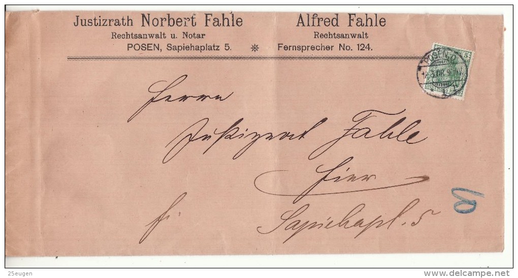 POLAND / GERMAN ANNEXATION 1908  LETTER  SENT FROM  POZNAN - Briefe U. Dokumente