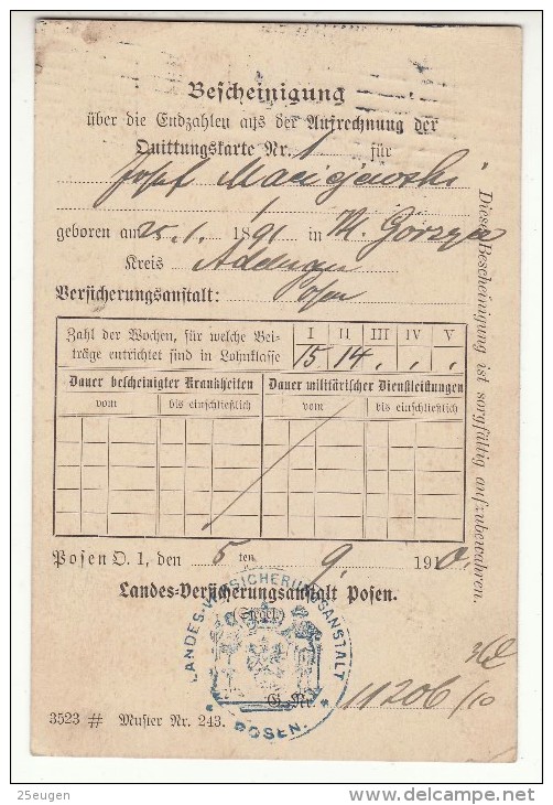 POLAND / GERMAN ANNEXATION 1910  POSTCARD  SENT FROM  POZNAN TO GORZYCE - Briefe U. Dokumente
