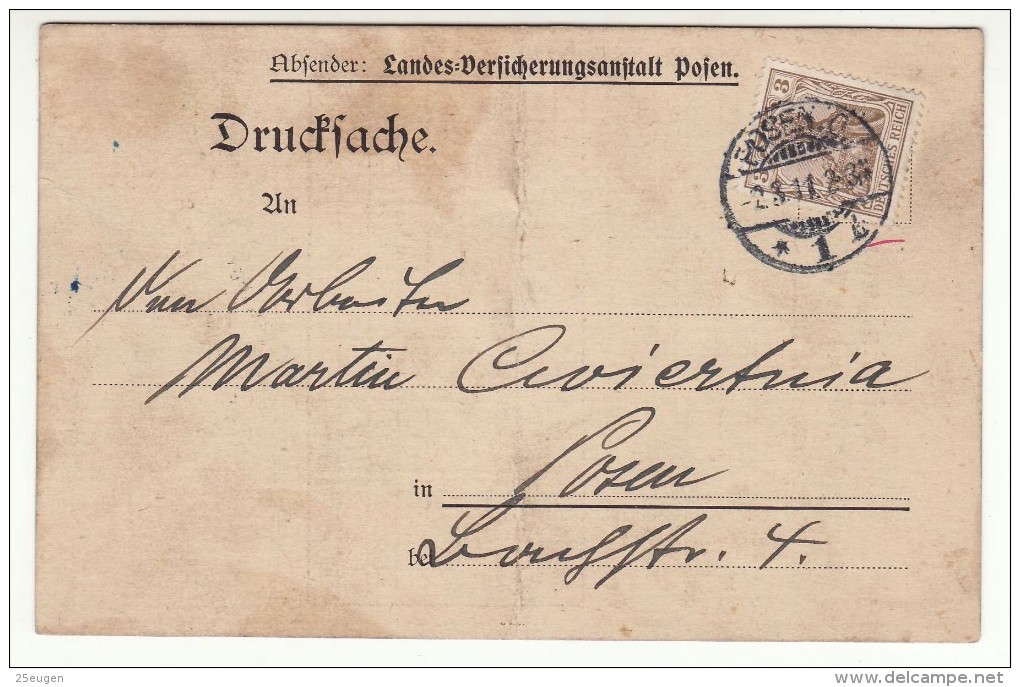 POLAND / GERMAN ANNEXATION 1911  POSTCARD  SENT FROM  POZNAN TO POZNAN - Covers & Documents