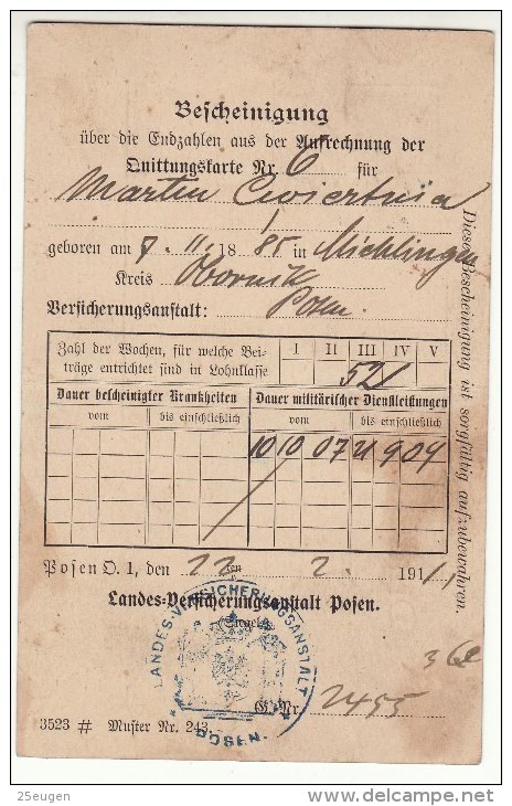 POLAND / GERMAN ANNEXATION 1911  POSTCARD  SENT FROM  POZNAN TO POZNAN - Covers & Documents