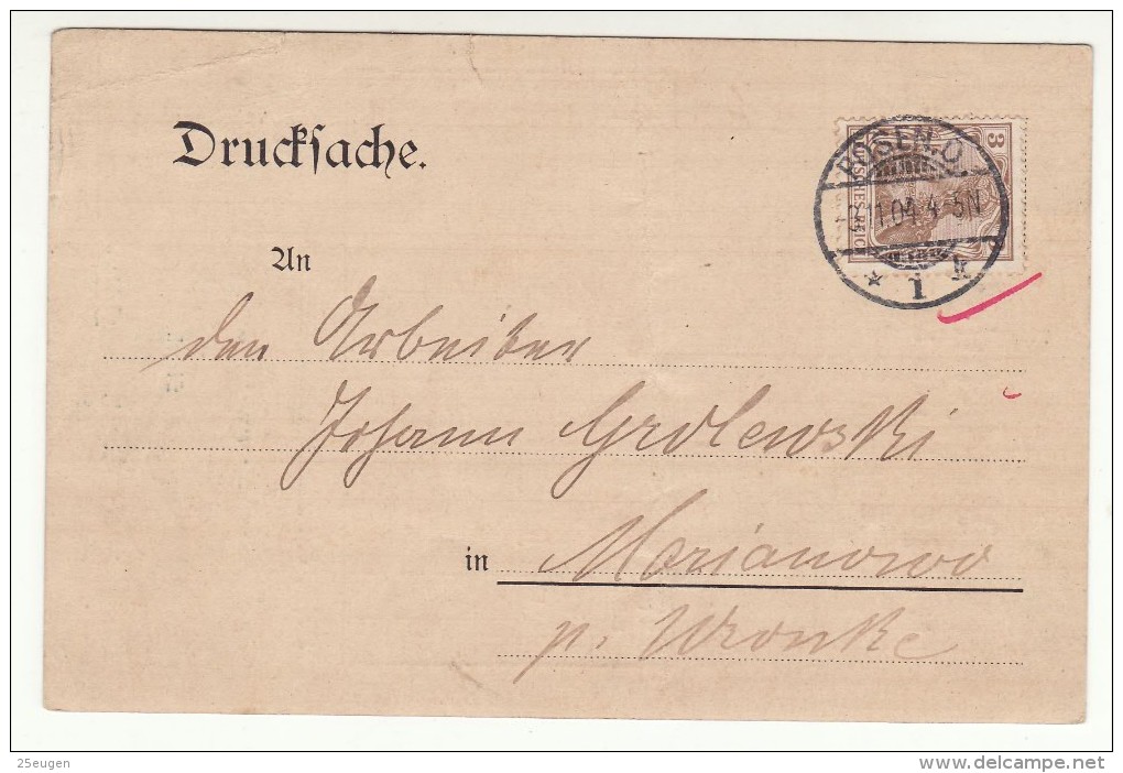 POLAND / GERMAN ANNEXATION 1904  POSTCARD  SENT FROM  POZNAN TO MARIANOWO - Covers & Documents