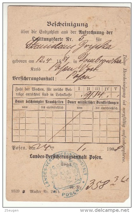 POLAND / GERMAN ANNEXATION 1908  POSTCARD  SENT FROM  POZNAN TO DOPIEWIEC - Lettres & Documents