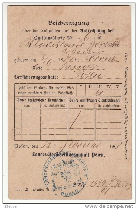 POLAND / GERMAN ANNEXATION 1908  POSTCARD  SENT FROM  POZNAN TO POZNAN - Lettres & Documents