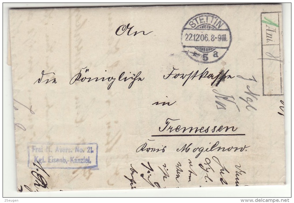 POLAND / GERMAN ANNEXATION 1906  LETTER  SENT FROM  SZCZECIN TO TRZEMESZNO - Lettres & Documents