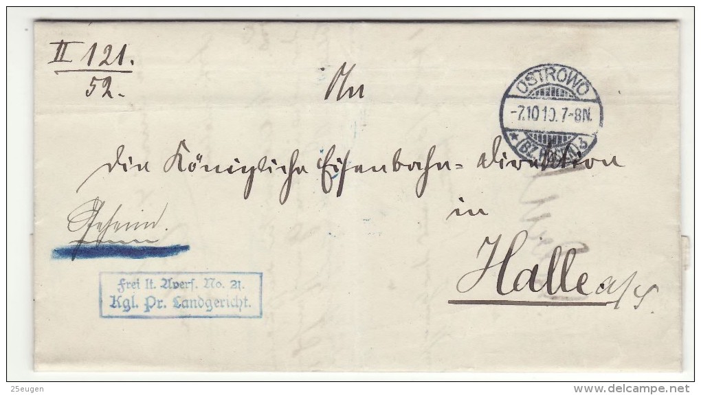 POLAND / GERMAN ANNEXATION 1910  LETTER  SENT FROM  OSTROW TO HALLE - Briefe U. Dokumente