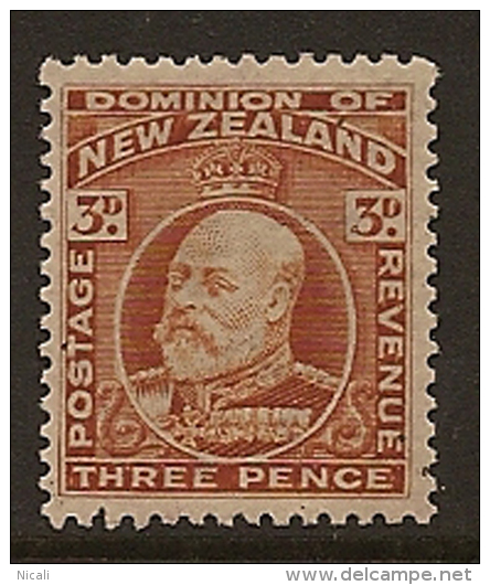 NZ 1909 3d Chestnut SG 389 LHM WN23 - Unused Stamps