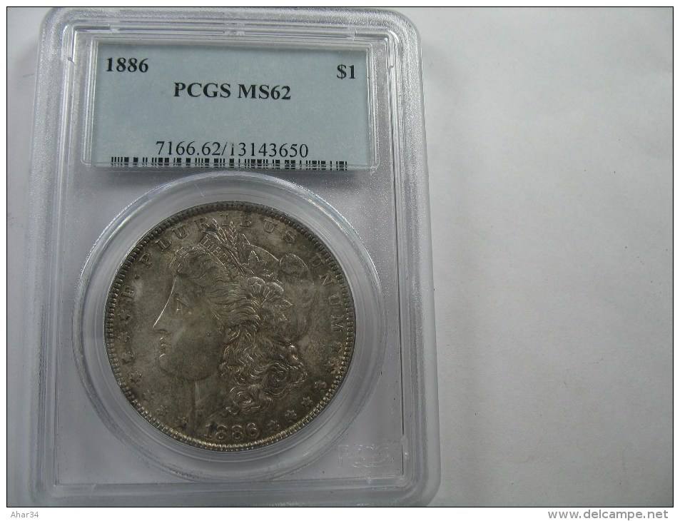 US USA 1 ONE DOLLAR MORGAN COIN SILVER 1886 PCGS MS62 - 1878-1921: Morgan