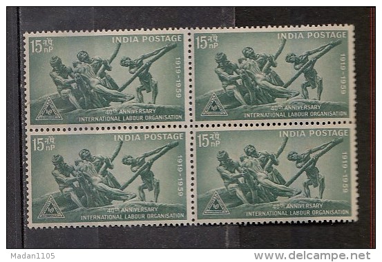 INDIA, 1959,  ILO International Labour Organization, Block Of 4 , MNH, (**) - Unused Stamps