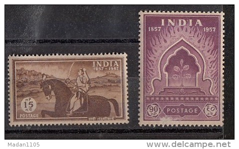 INDIA, 1957,    Indian Mutiny Centenary , Centenary Of 1st War Of Independence, Freedom, Struggle,   Set 2 V, MNH, (**) - Unused Stamps