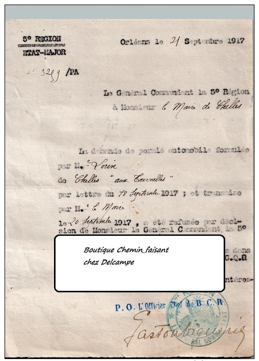 Document Du 21/09/1917 Chelles Orléans - Documents