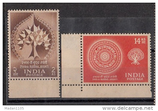 INDIA, 1956,   Buddha Jayanti, Buddhism, Buddhist, Religion, Set 2 V,  MNH, (**) - Unused Stamps