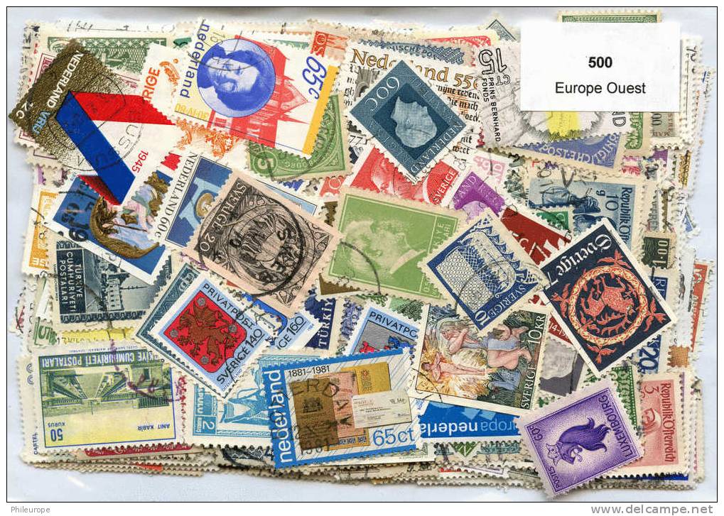 500 Timbres Thème Europe Ouest - Vrac (max 999 Timbres)