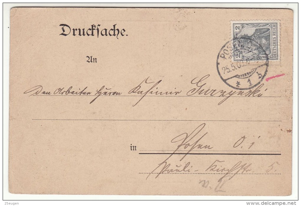 POLAND / GERMAN ANNEXATION 1903  POSTCARD  SENT FROM  POZNAN - Covers & Documents