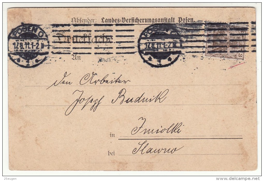 POLAND / GERMAN ANNEXATION 1911  POSTCARD  SENT FROM  POZNAN - Lettres & Documents